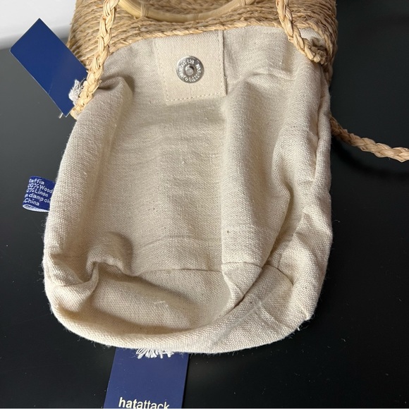 NEW! Hat Attack Cuff Bag Natural Straw Woven Mini Tote Bamboo Circle Handles NWT - Picture 7 of 11